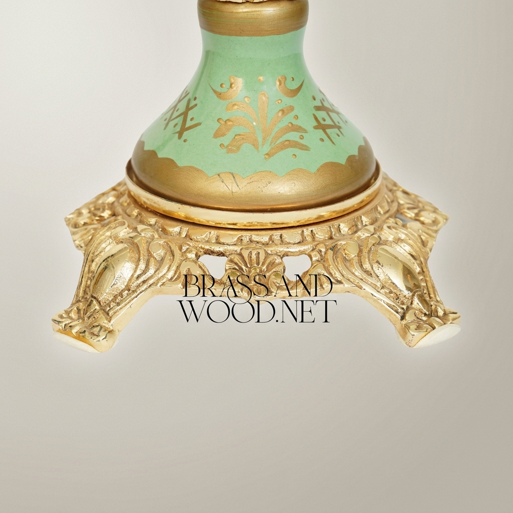 Rococo Ceramic Lidded Urn Vase with Brass Mounts & Hand-Painted Floral Medallion — Antique Gold