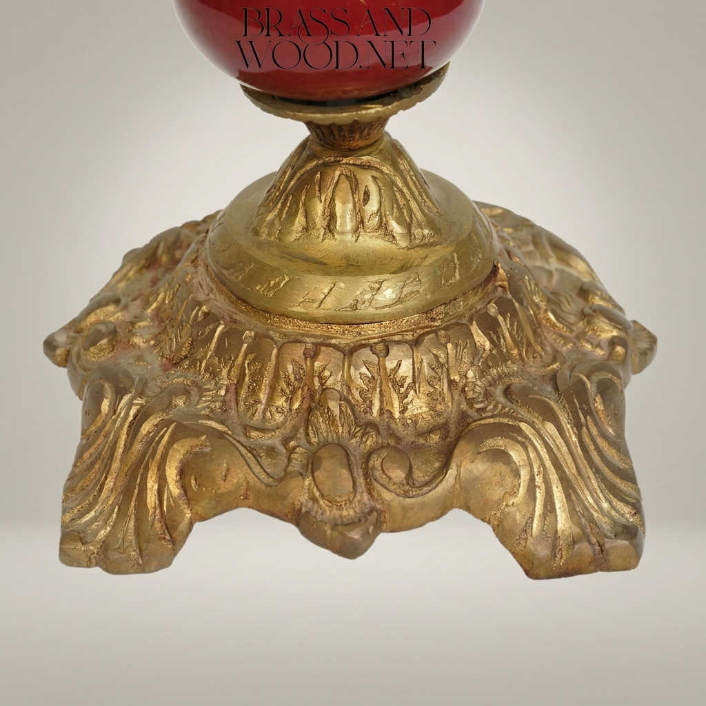 Rococo Ceramic Lidded Urn Vase with Hand-Painted Floral Medallion — Antique Gold