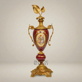 Rococo Ceramic Lidded Urn Vase with Hand-Painted Floral Medallion — Gold
