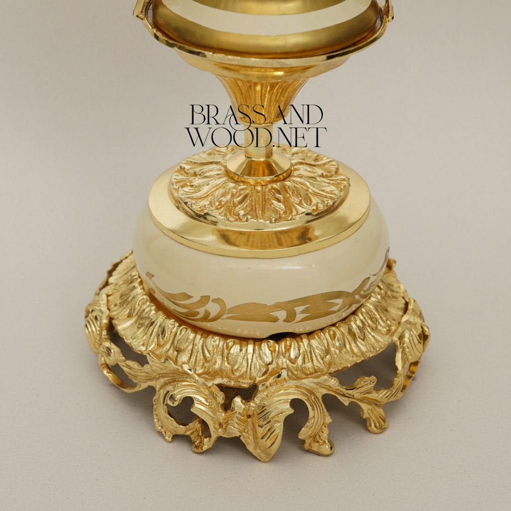 Rococo Ceramic Trophy Vase with Boucher-Style Medallion and Acanthus Brass Base