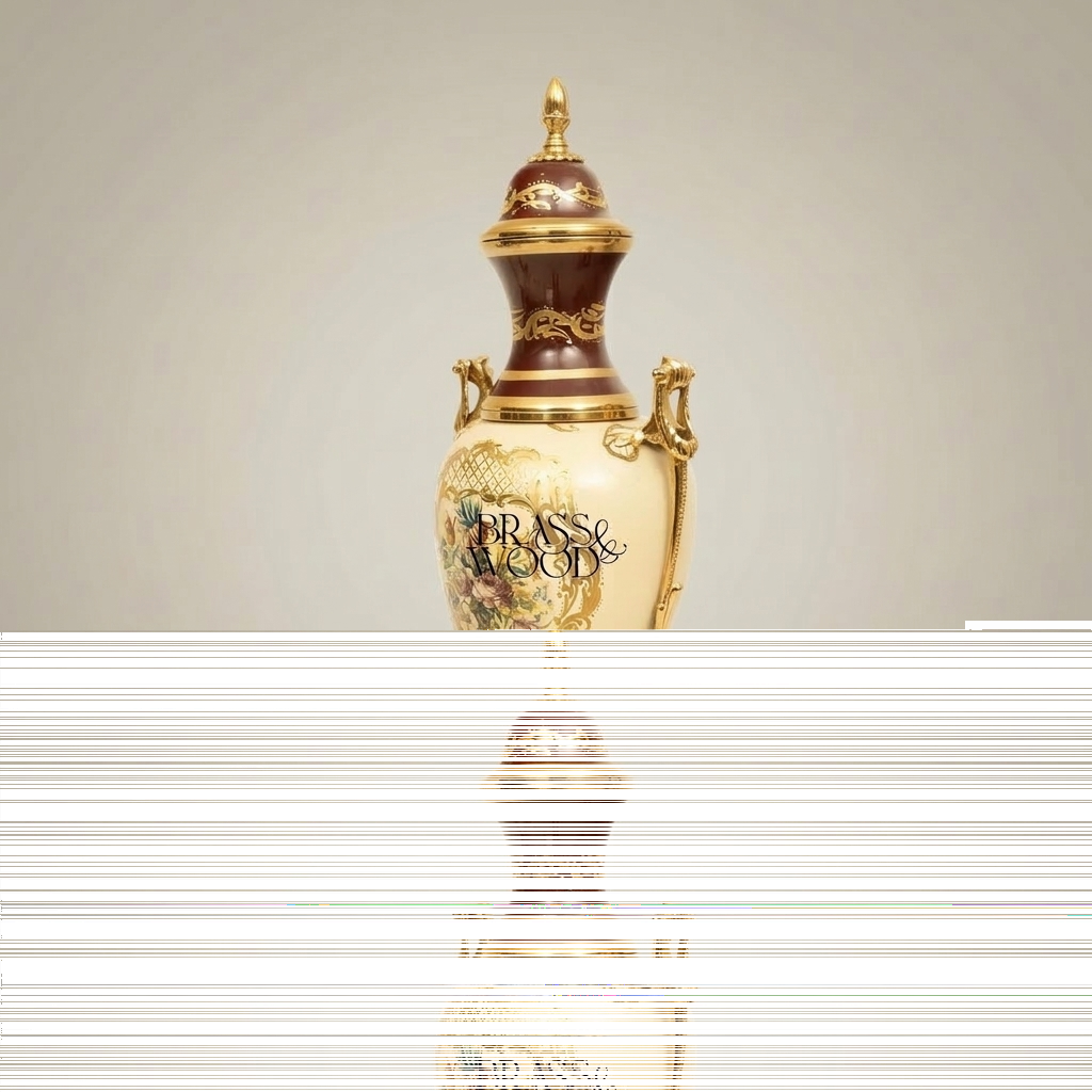 Rococo Covered Urn Vase — Hand-Painted Floral Cartouche with Gilt Brass Dragon Handles — Antique Gold