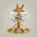 Rococo Crystal Ashtray with Foliate Brass Pedestal & Bird Finial — Gold