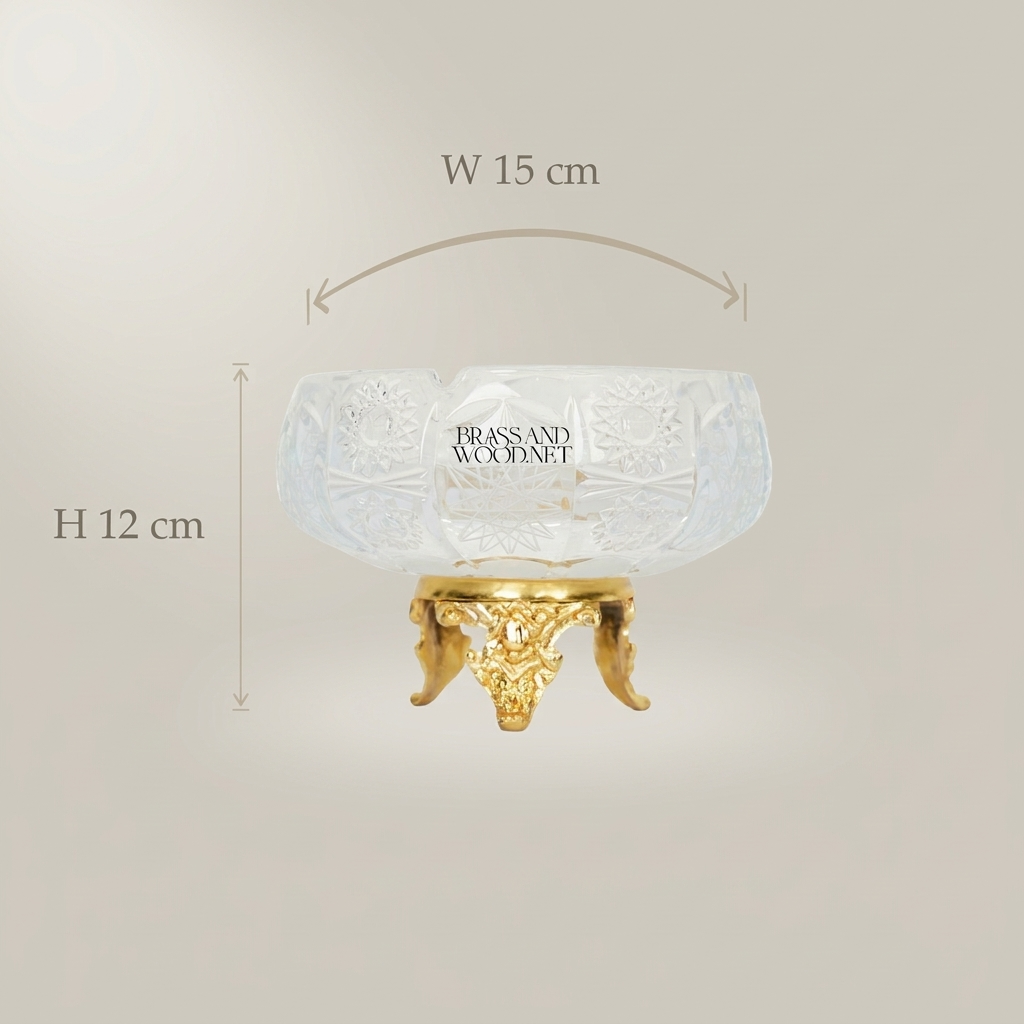 Rococo Crystal Ashtray with Ornate Brass Tripod Base — Gold