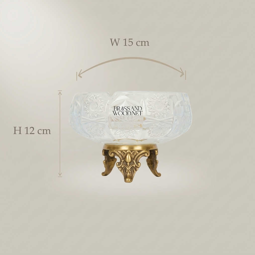 Rococo Crystal Ashtray with Ornate Brass Tripod Base — Antique Gold