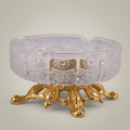 Rococo Crystal Ashtray on Ornate Scrollwork Brass Stand — Gold