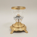 Rococo Crystal Bonbonniere with Arched Floral Brass Handle & Footed Base — Gold