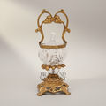 Rococo Crystal Bonbonnière with Floral Brass Handle & Ornate Footed Stand — Antique Gold