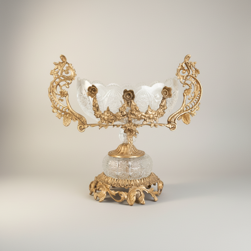 Rococo Crystal & Brass 3-Piece Garniture Set with Scrolled Acanthus Mounts — Antique Gold