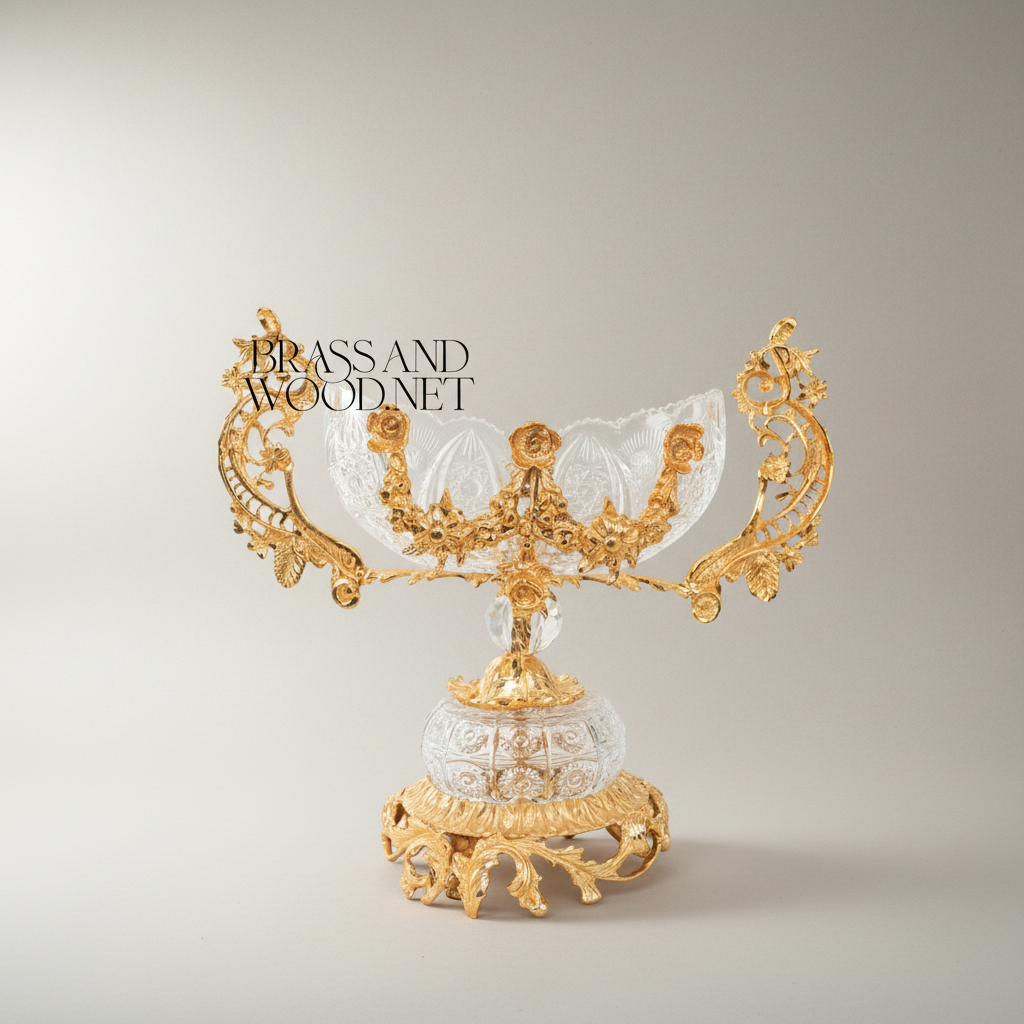 Rococo Crystal & Brass 3-Piece Garniture Set with Scrolled Acanthus Mounts — Gold