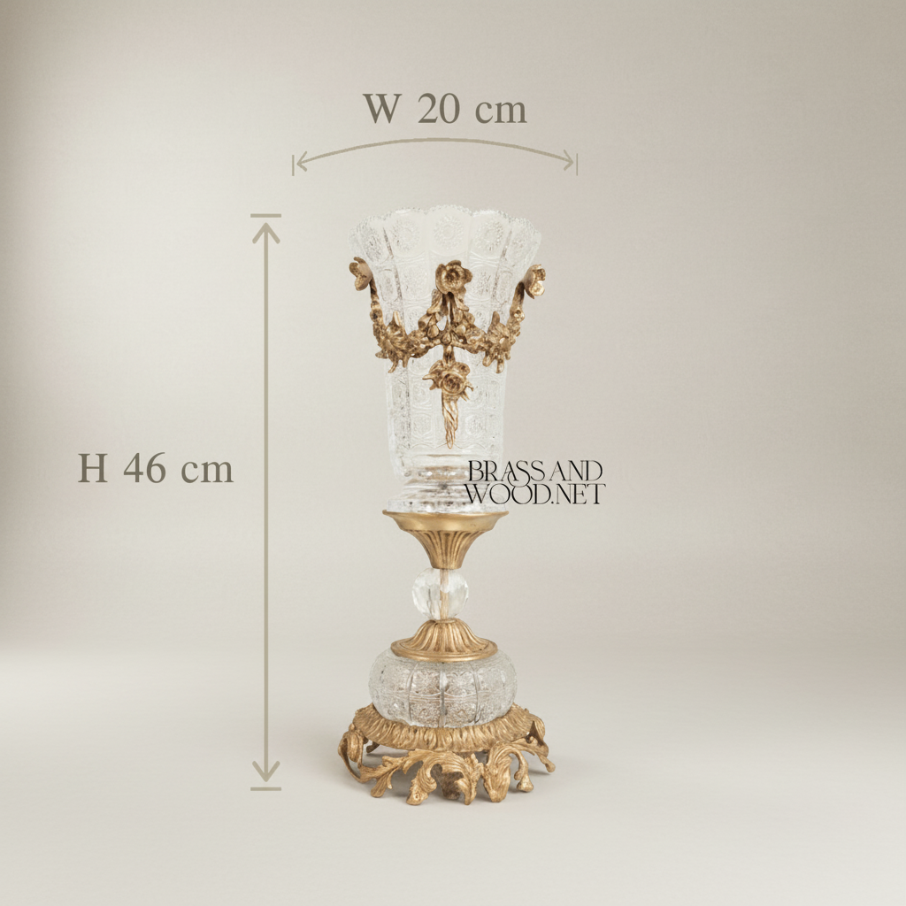 Rococo Crystal & Brass 3-Piece Garniture Set with Scrolled Acanthus Mounts — Antique Gold