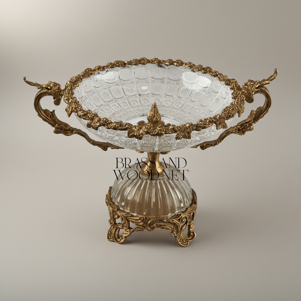Rococo Crystal & Brass 3-Piece Vase Garniture Set with Dragon Handles — Antique Gold