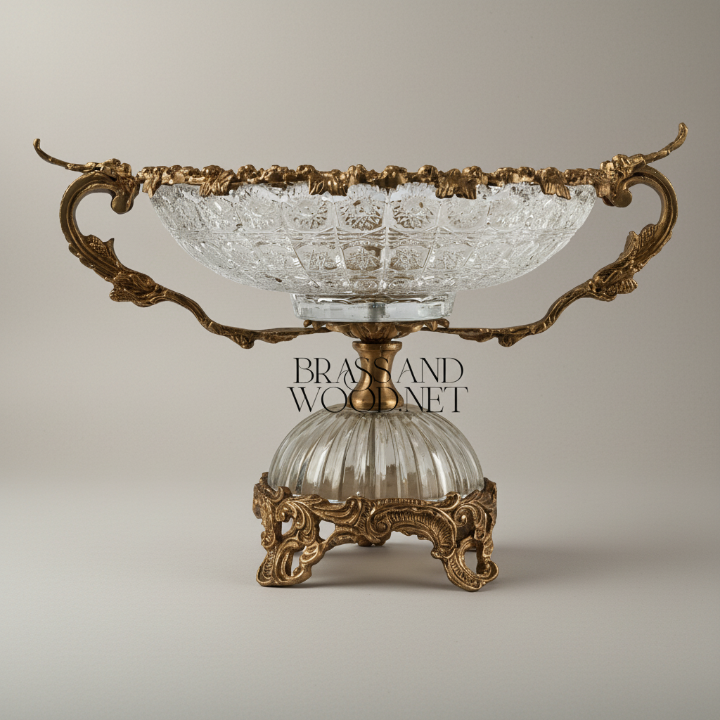 Rococo Crystal & Brass 3-Piece Vase Garniture Set with Dragon Handles — Antique Gold
