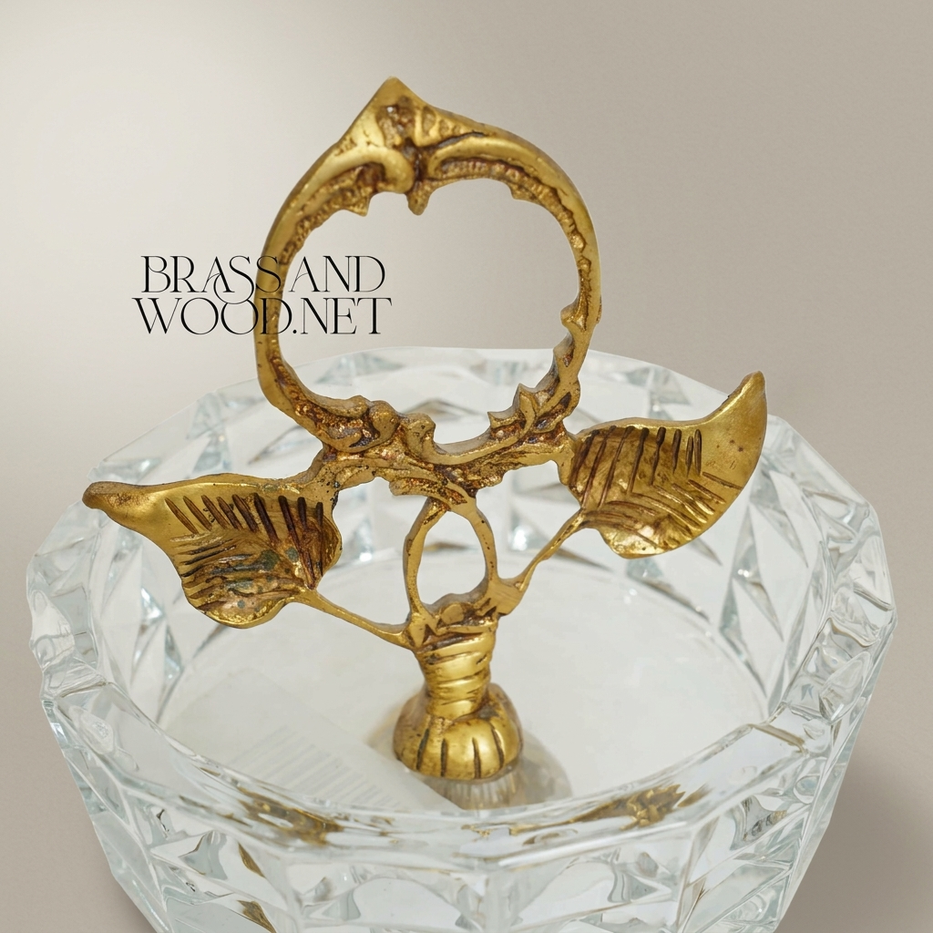 Rococo Crystal & Brass Ashtray with Acanthus Pedestal & Floral Handle — Antique Gold
