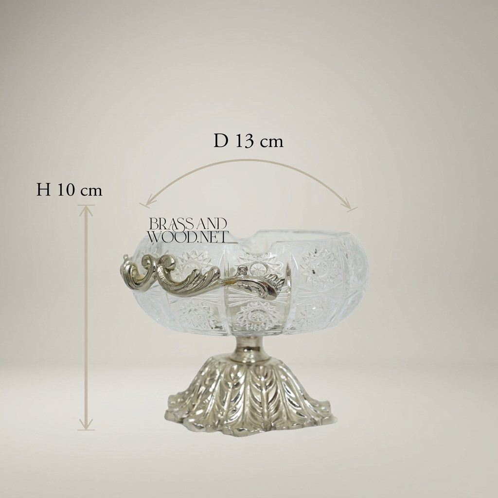 Rococo Crystal & Brass Ashtray with Acanthus Pedestal Base — Silver