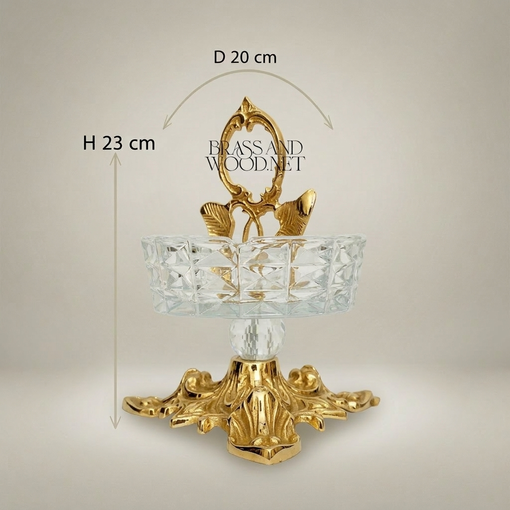 Rococo Crystal & Brass Ashtray with Acanthus Pedestal & Floral Handle