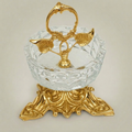 Rococo Crystal & Brass Ashtray with Acanthus Pedestal & Floral Handle — Gold