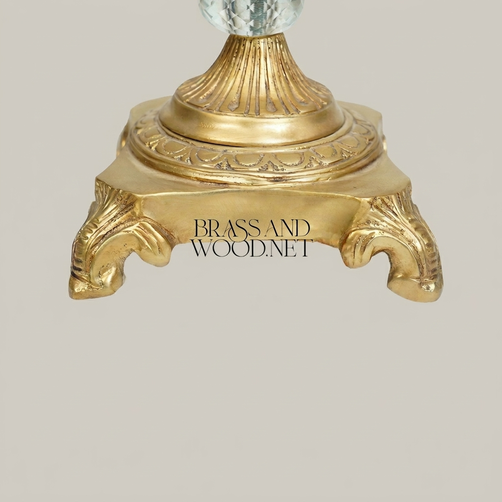 Rococo Crystal & Brass ashtray with Leaf Handle & Paw Feet — Antique Gold