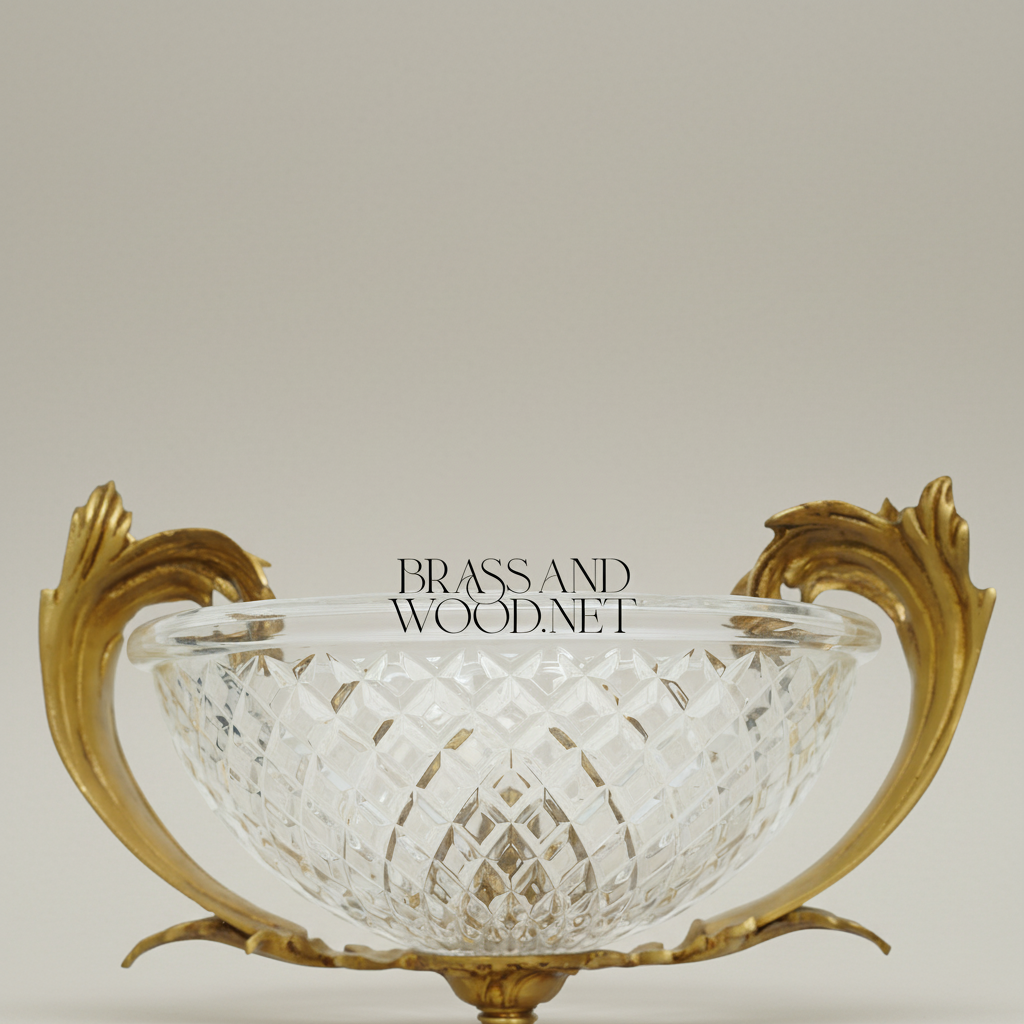Rococo Crystal & Brass Centerpiece Bowl - Acanthus Leaf Sculpted Stand