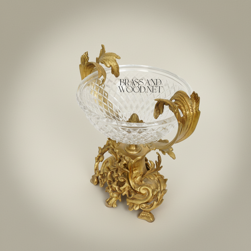 Rococo Crystal & Brass Centerpiece Bowl - Acanthus Leaf Sculpted Stand