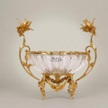 Rococo Crystal & Brass Centerpiece Bowl with Floral Branch Handles