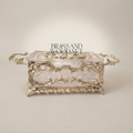 Rococo Crystal & Brass Tissue Box - Openwork Scrolled Frame with Cut-Glass Panels — Silver