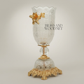 Rococo Crystal Chalice Vase with Brass Floral Appliqué on Ornate Pedestal Base — Gold