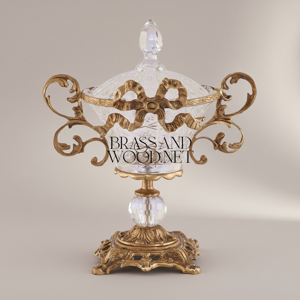 Rococo Crystal Lidded Bonbonniere with Acanthus Brass Frame — Antique Gold