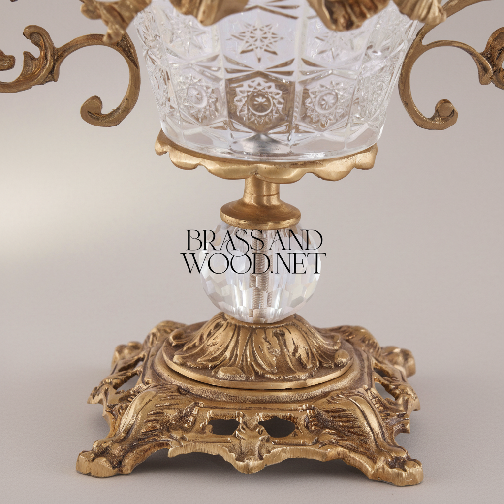 Rococo Crystal Lidded Bonbonniere with Acanthus Brass Frame