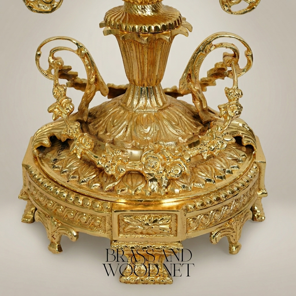 Rococo Crystal Lidded Trophy Vase with Scrollwork Brass Mounts & Acanthus Base