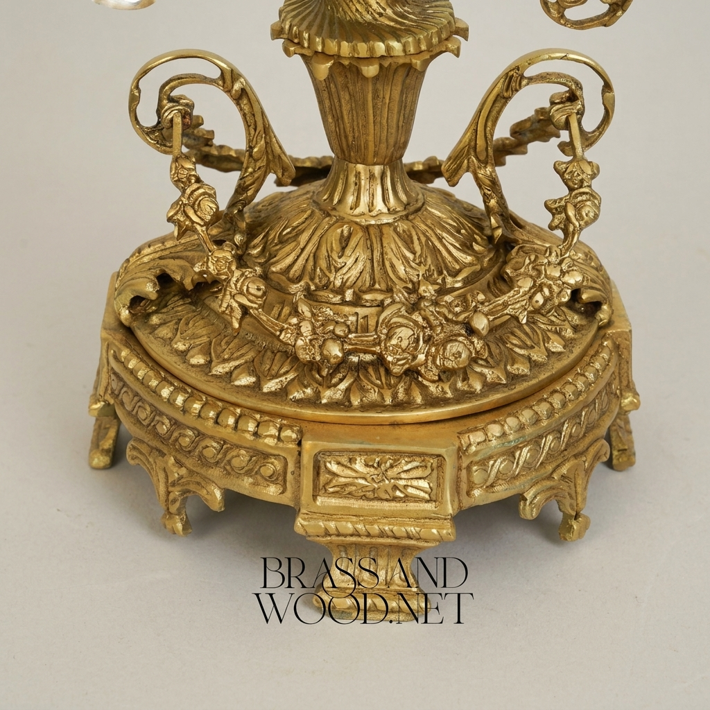 Rococo Crystal Lidded Trophy Vase with Scrollwork Brass Mounts & Acanthus Base — Antique Gold