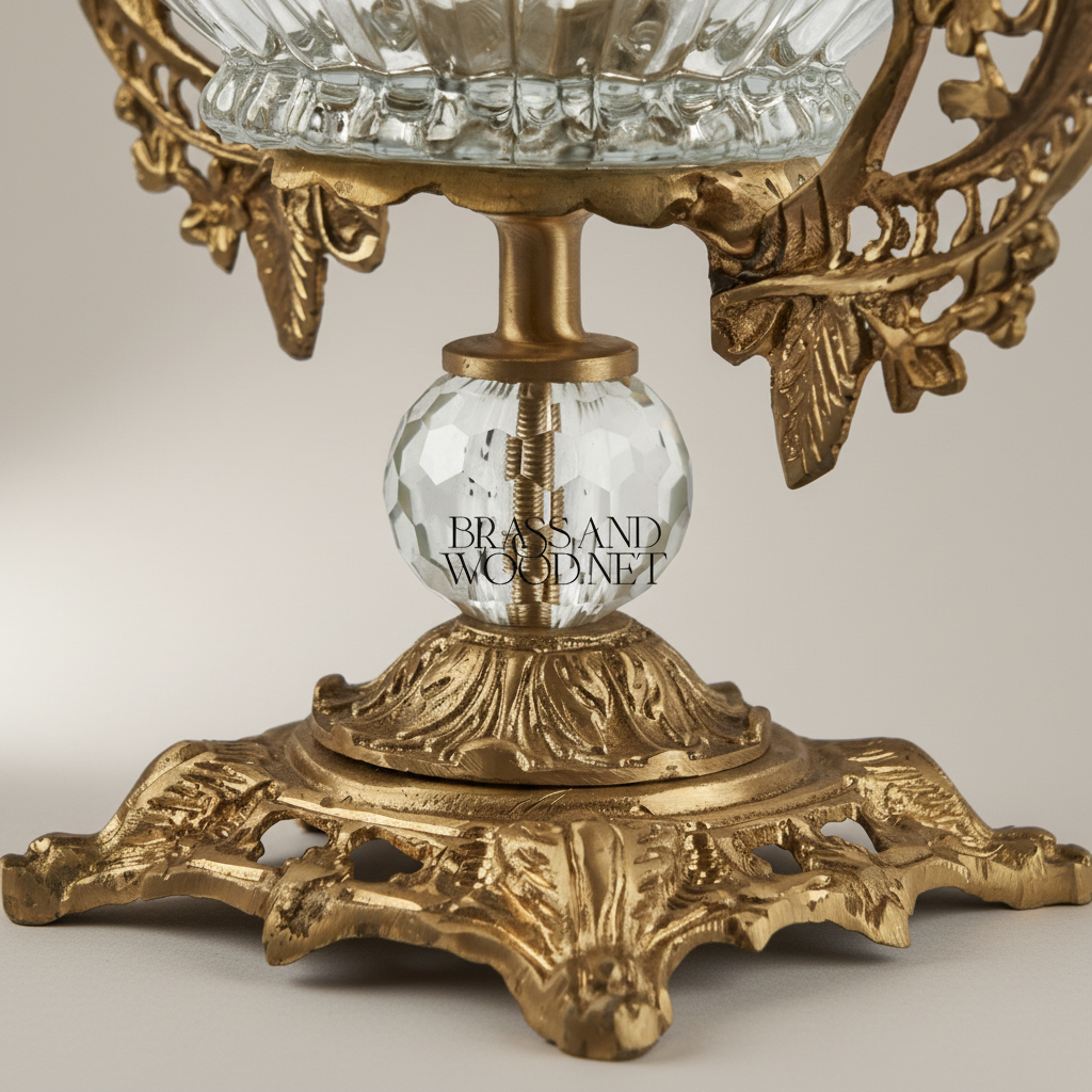 Rococo Crystal Lidded Urn Bonbonniere with Pierced Brass Handles — Antique Gold