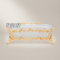 Rococo Crystal Tissue Box with Ornate Brass Acanthus Frame & Scroll Feet — Gold