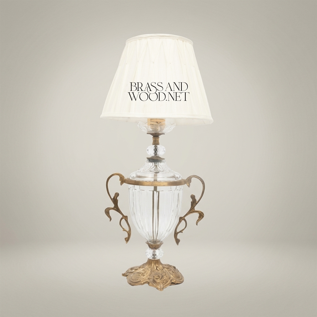 Rococo Crystal Urn Table Lamp with Brass Scroll Handles — Antique Gold