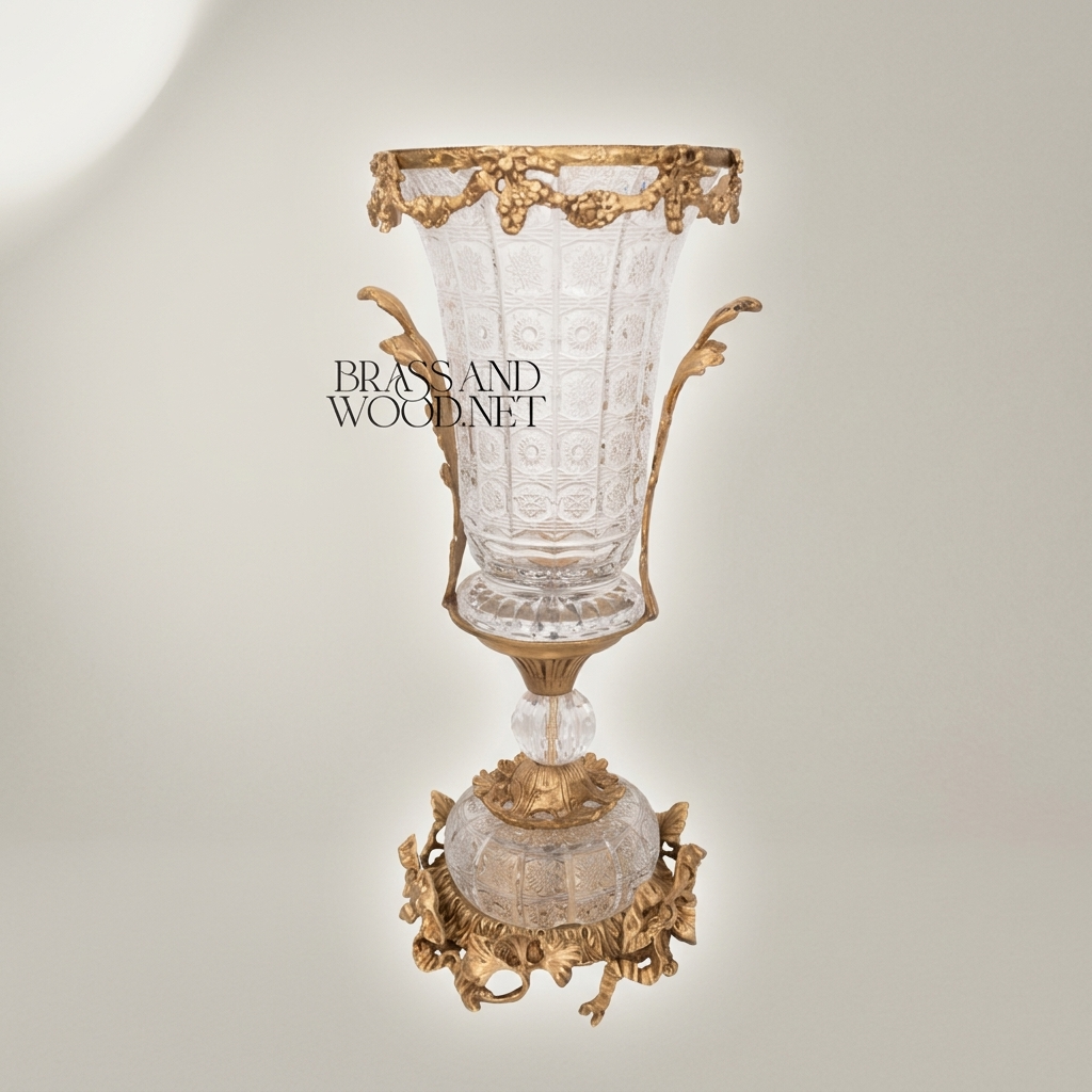 Rococo Crystal Urn Vase with Ormolu Mounts and Flared Trumpet Bowl — Antique Gold