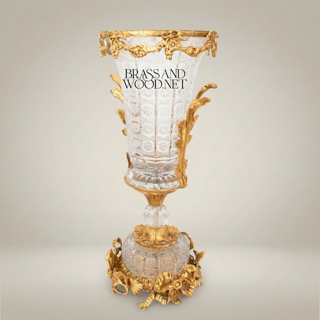 Rococo Crystal Urn Vase with Ormolu Mounts and Flared Trumpet Bowl — Gold