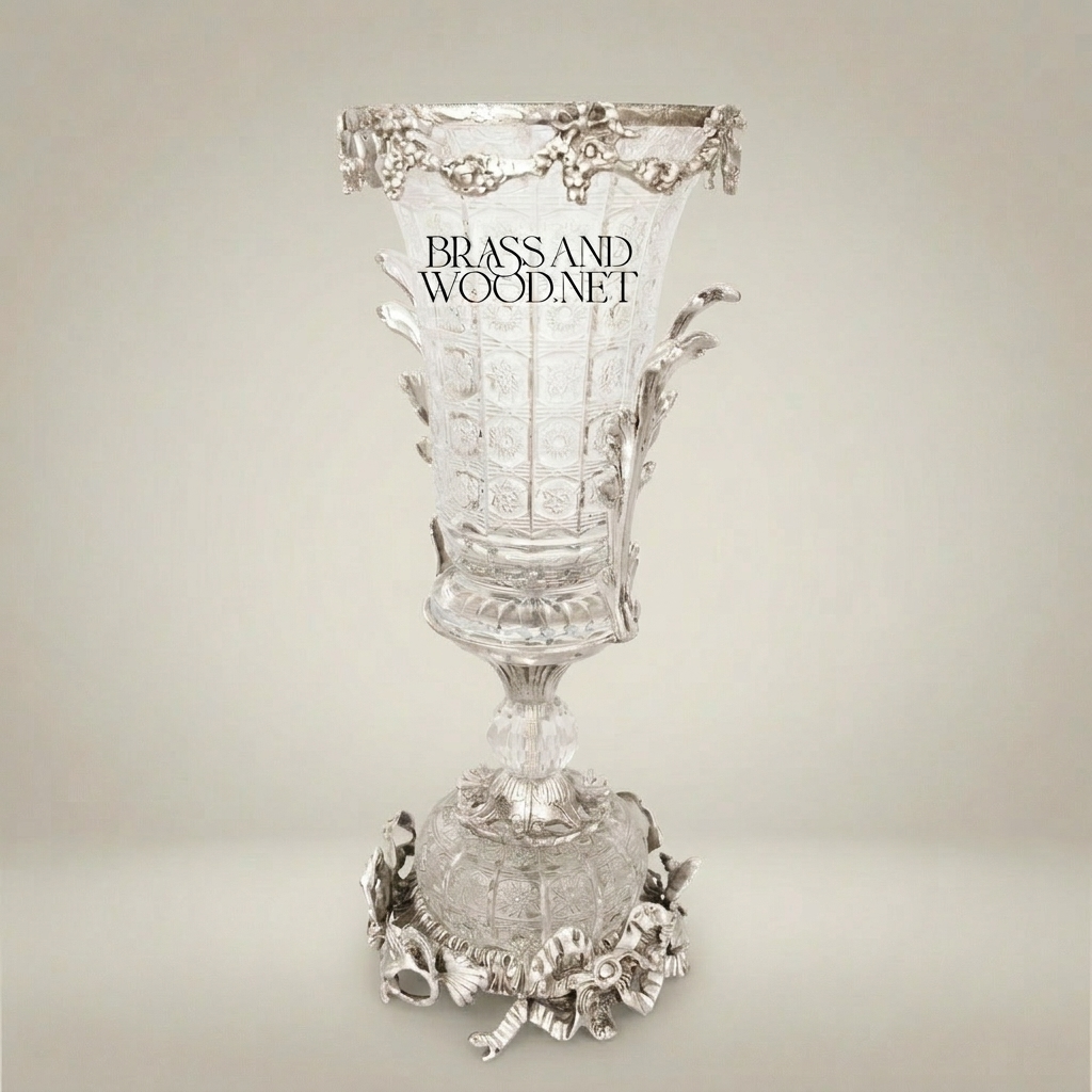 Rococo Crystal Urn Vase with Ormolu Mounts and Flared Trumpet Bowl — Silver