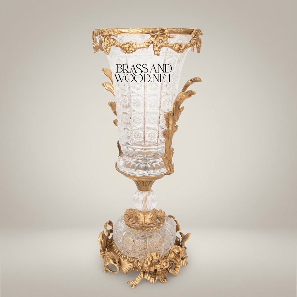 Rococo Crystal Urn Vase with Ormolu Mounts and Flared Trumpet Bowl — Antique Gold