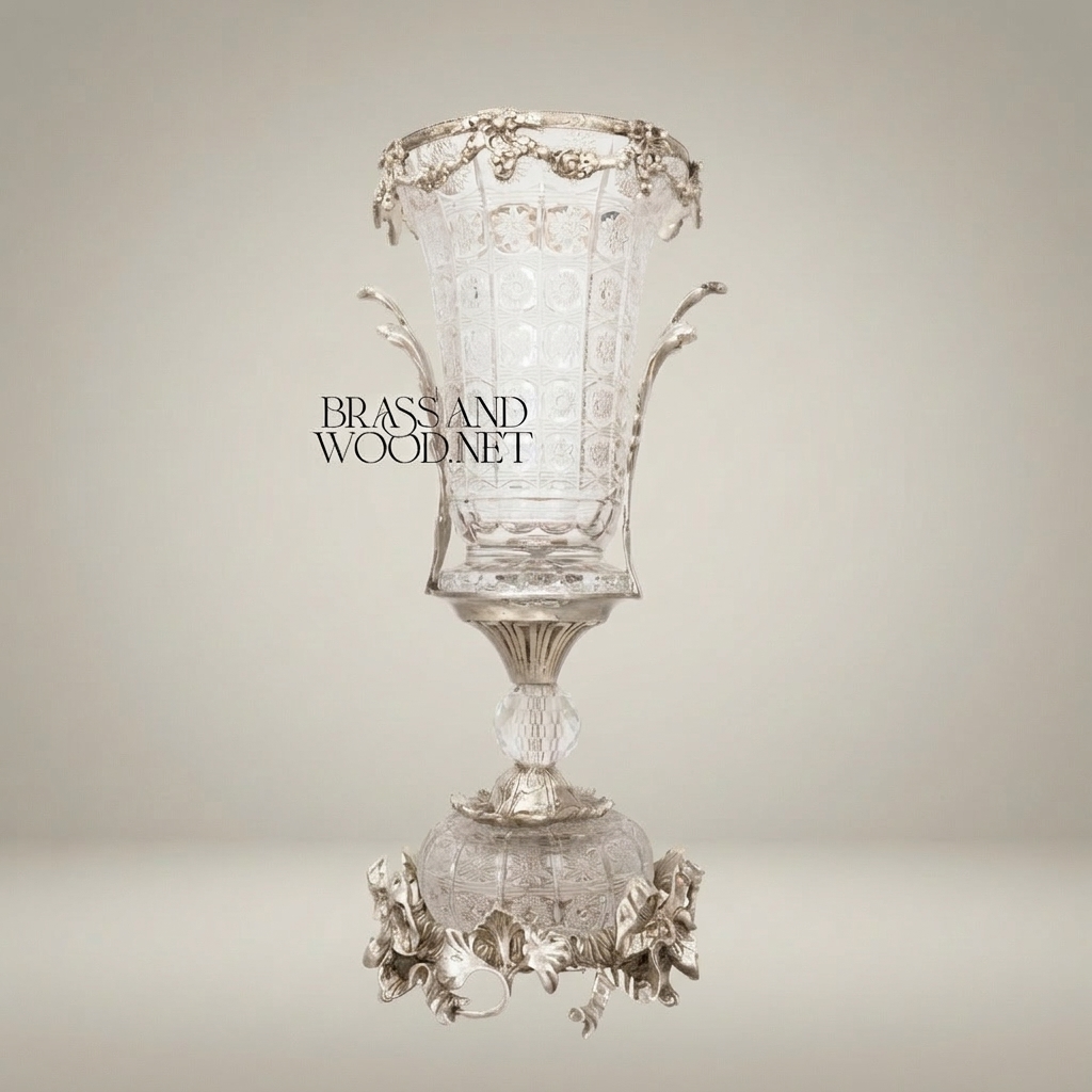Rococo Crystal Urn Vase with Ormolu Mounts and Flared Trumpet Bowl — Silver