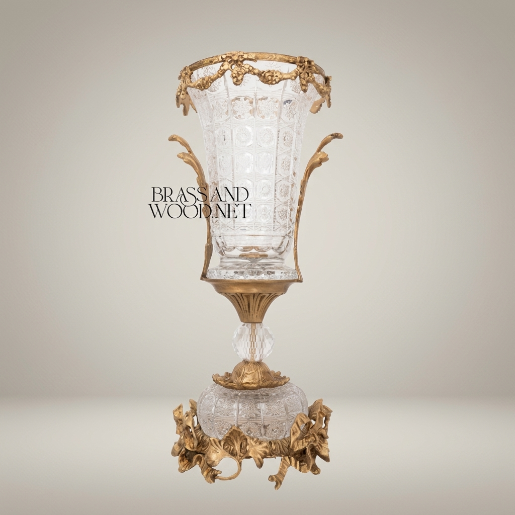 Rococo Crystal Urn Vase with Ormolu Mounts and Flared Trumpet Bowl — Antique Gold