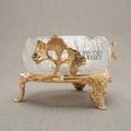 Rococo Cut-Crystal Ashtray with Ginkgo Leaf Brass Stand — Gold
