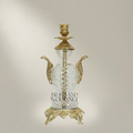 Rococo Cut-Crystal Candelabra with Ornate Brass Base & Acanthus Handles — Gold