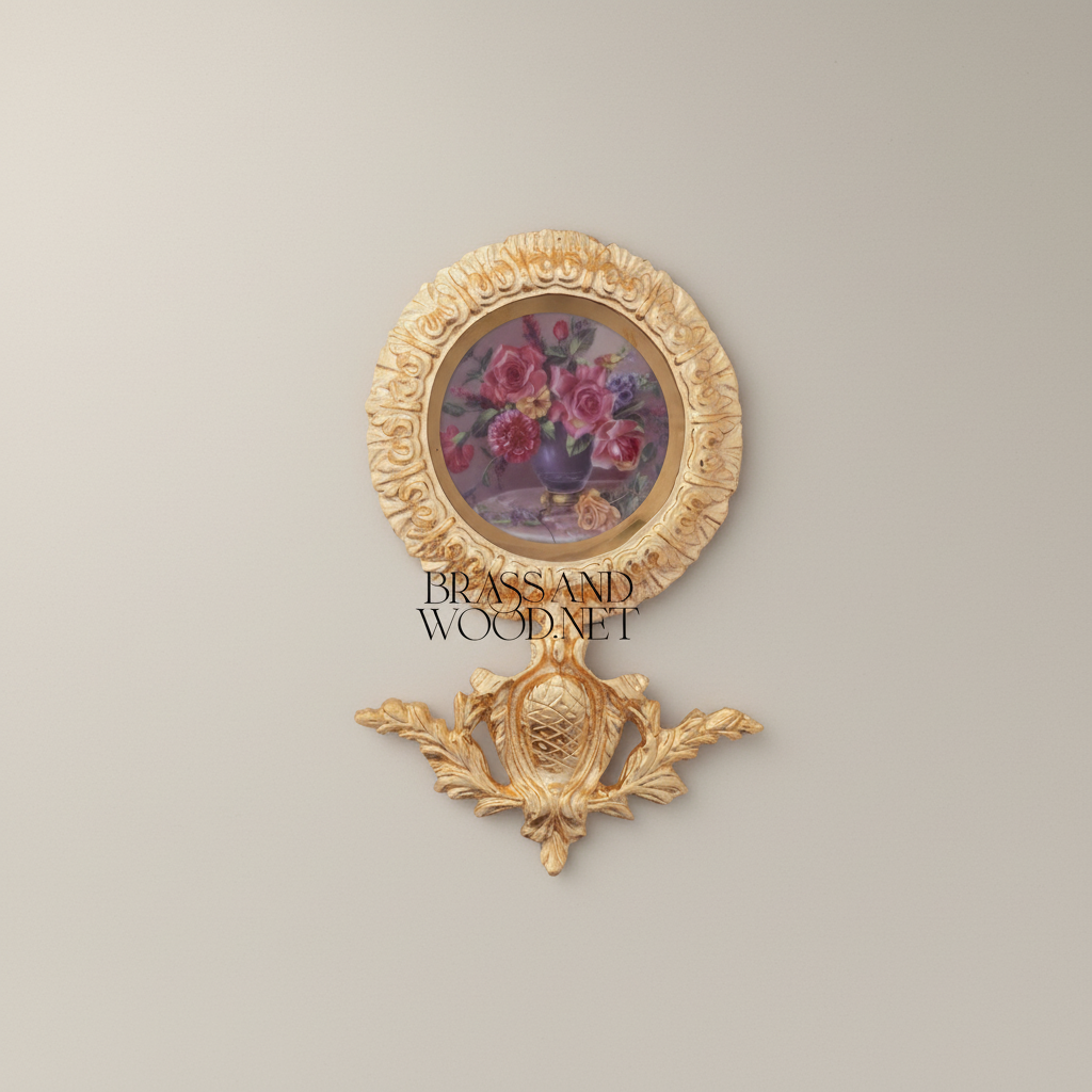 Rococo Double Round Wall Plate Set with Pineapple & Floral Crown Finials — Gold