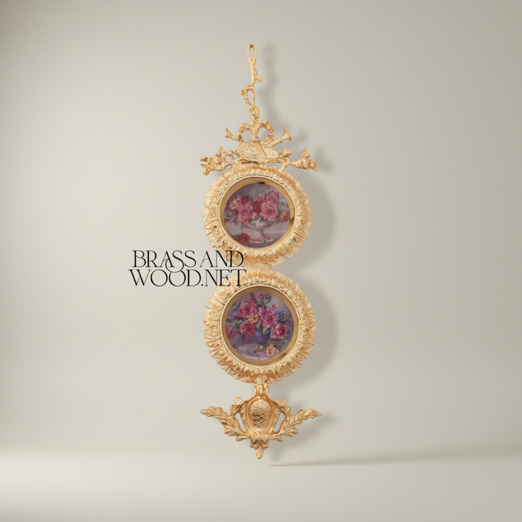 Rococo Double Round Wall Plate Set with Pineapple & Floral Crown Finials — Gold