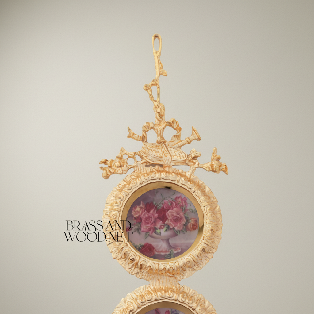 Rococo Double Round Wall Plate Set with Pineapple & Floral Crown Finials — Gold