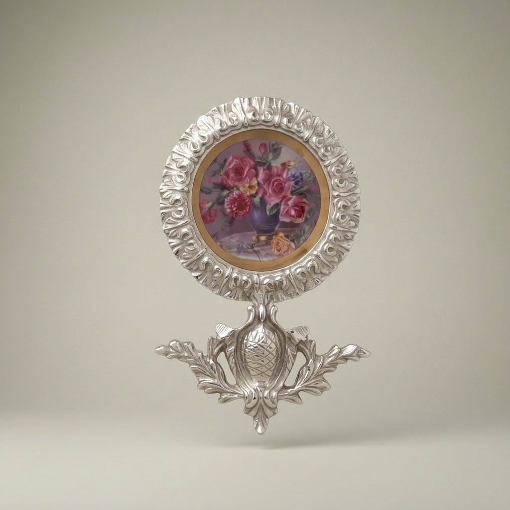 Rococo Double Round Wall Plate Set with Pineapple & Floral Crown Finials — Silver