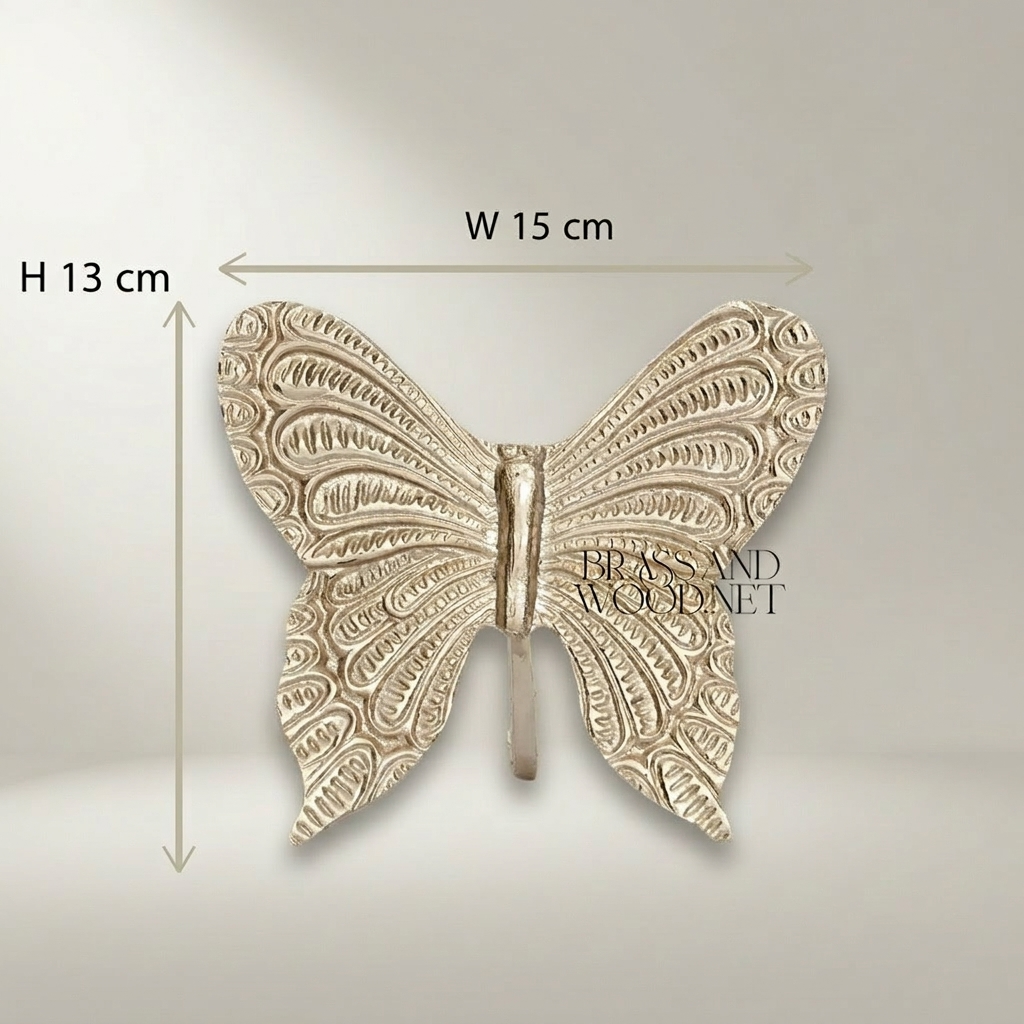 Rococo Embossed Brass Butterfly Decorative Figurine - Intricate Wing Relief — Silver