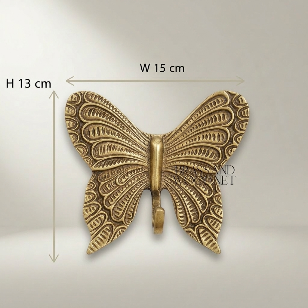 Rococo Embossed Brass Butterfly Decorative Figurine - Intricate Wing Relief — Antique Gold