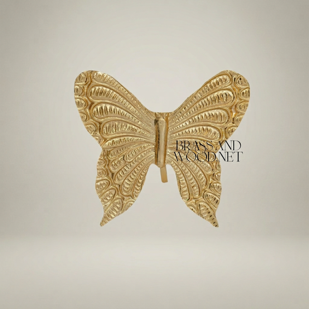 Rococo Embossed Brass Butterfly Decorative Figurine - Intricate Wing Relief — Gold