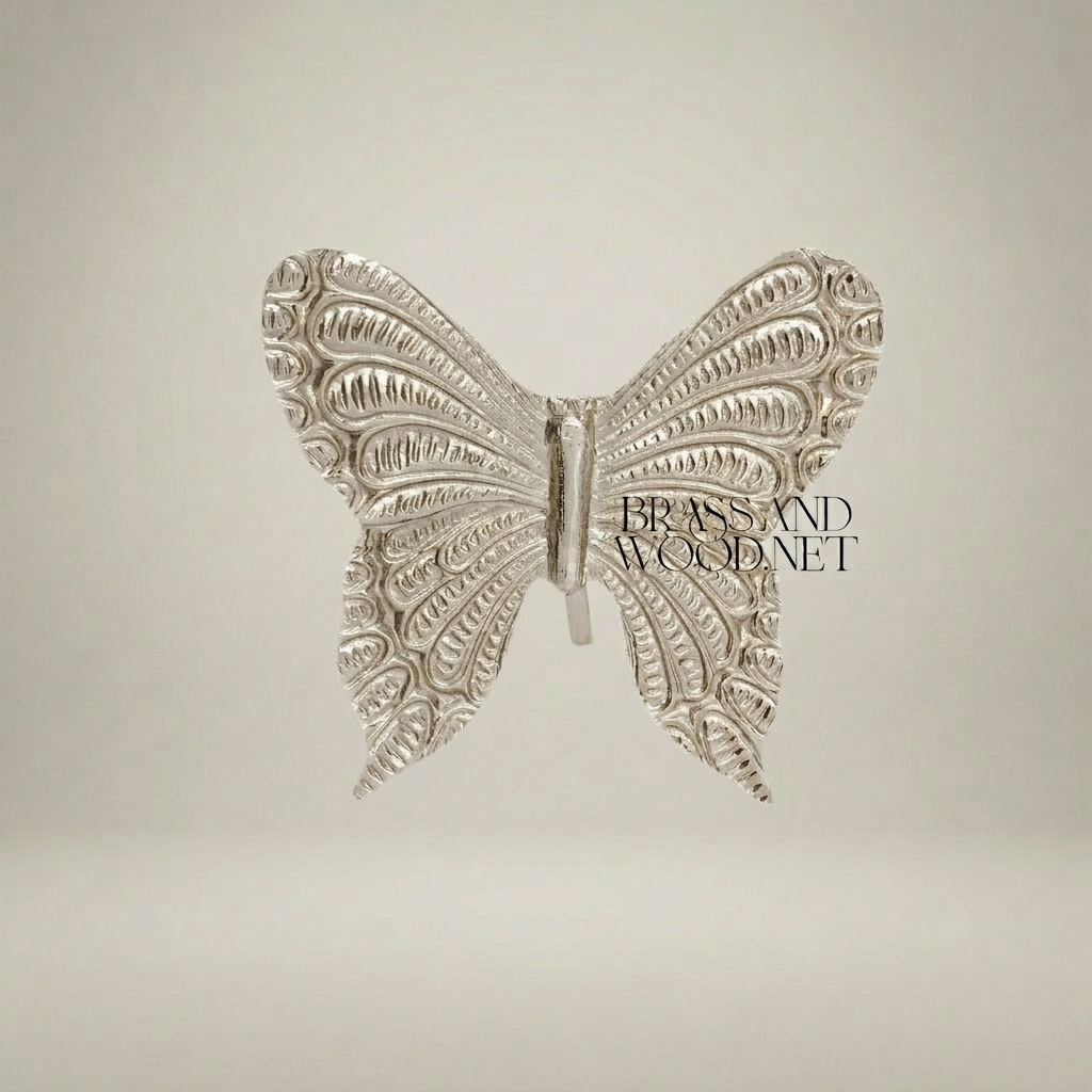 Rococo Embossed Brass Butterfly Decorative Figurine - Intricate Wing Relief — Silver