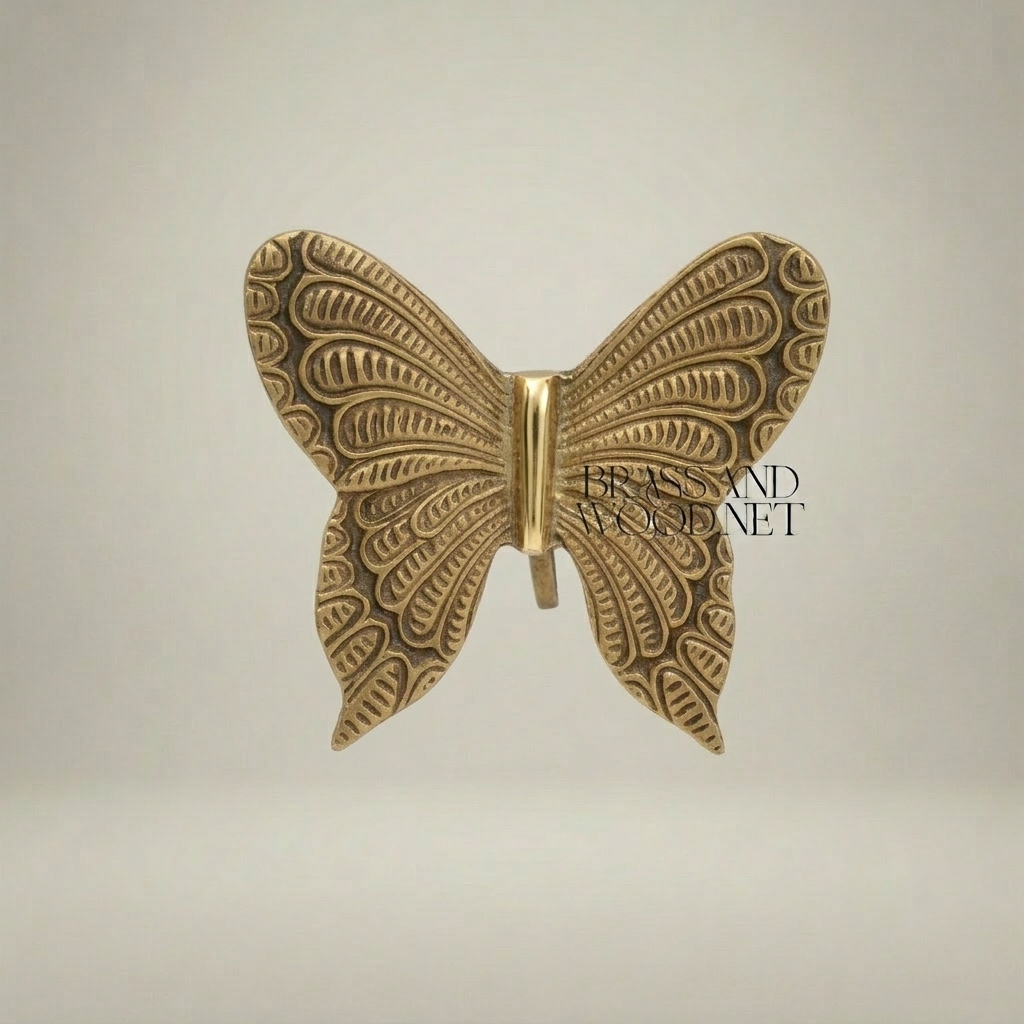 Rococo Embossed Brass Butterfly Decorative Figurine - Intricate Wing Relief — Antique Gold